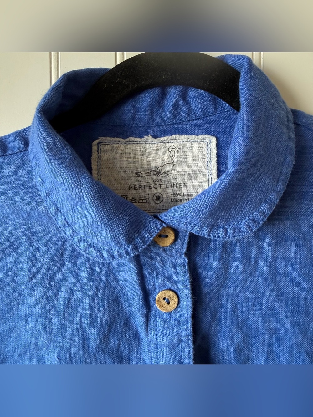 Not Perfect Linen 100% Linen Blue Button Front Shirt M Lithuania Slow Fashion - Picture 3 of 8